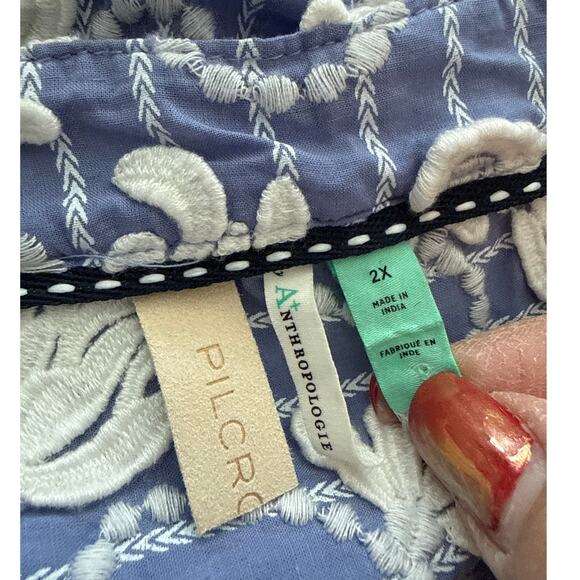 Anthropologie Pilcro Whitney Applique Trapeze Button Down Shirt Blue Size 2X - Picture 8 of 12